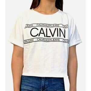 Calvin Klein Jeans Women’s Size XL French Terry Logo Crop Top White